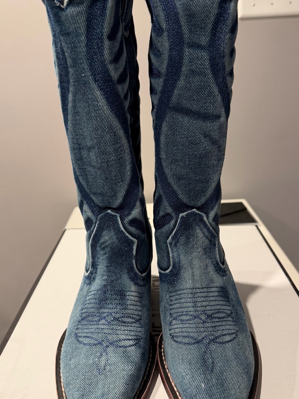 Steve Madden Albany Denim Blue Western Heeled Boots